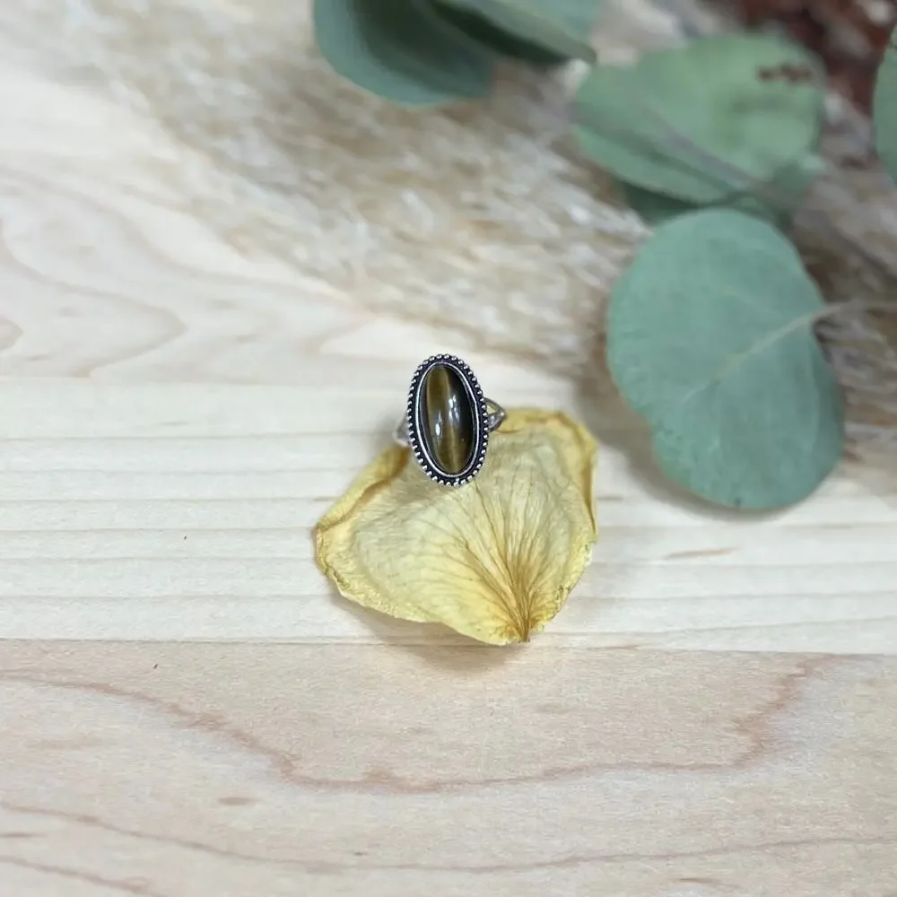 Vintage Clark and Coombs C&C Sterling Silver Elongated Agate Ring Size 4.75